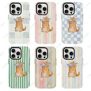 Cute Orange Cat Phone Case with Fish- Pastel Pattern Protective Cover, Gift for her, Gift for him many background,Cartoon Phonecover, Ocean---975