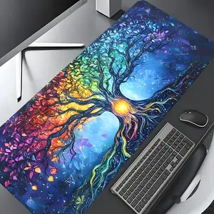 Rainbow Fantasy Tree of Life Colorful Large Gaming Mouse Pad,Aesthetic Desktop Drotection Pad,Washable Rubber Pad Non-Slip Lock Edge Multi-Size Mouse Pad Suitable For Home Office,Gift for Family and friends, Desk Accessories, Fun desk supplies