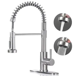 PHANCIR Pull-Down Kitchen Faucet, Brushed Nickel, Single Handle, Compact Design, 1 or 3-Hole Installation