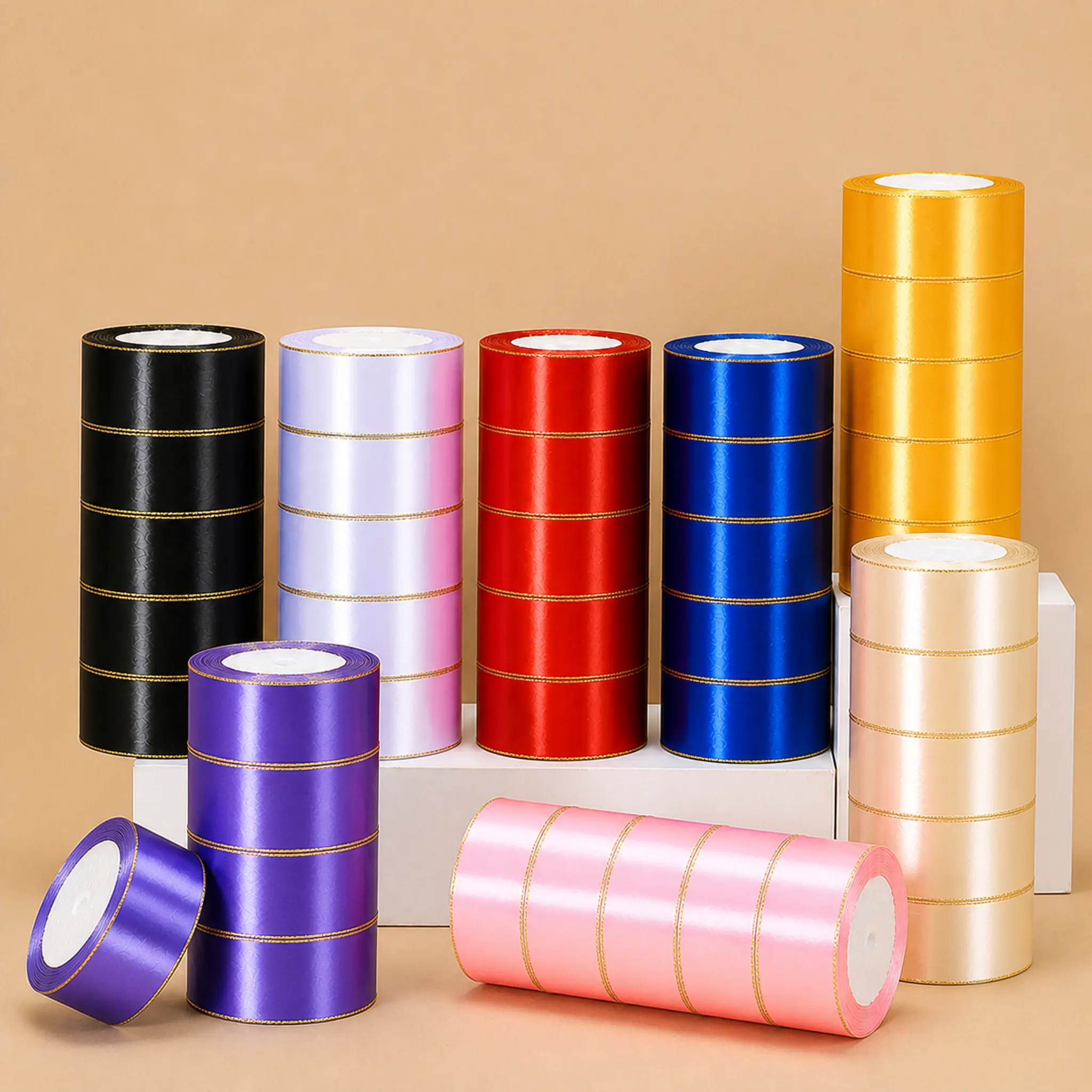 5-Roll Double Edge Glitter Trim Ribbon Set, 22m Gloss Finish Decorative Supplies for DIY Users, Wedding Party Decoration, Home & Office DIY Craft Needs, Multiple Colors