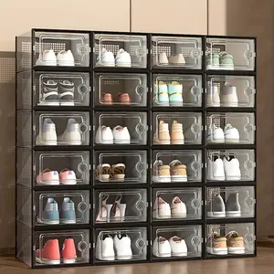 2026 new space-saving shoe box | 6/12/24-piece transparent stackable B type · plastic box · black and white boots/transportation/high heels storage
