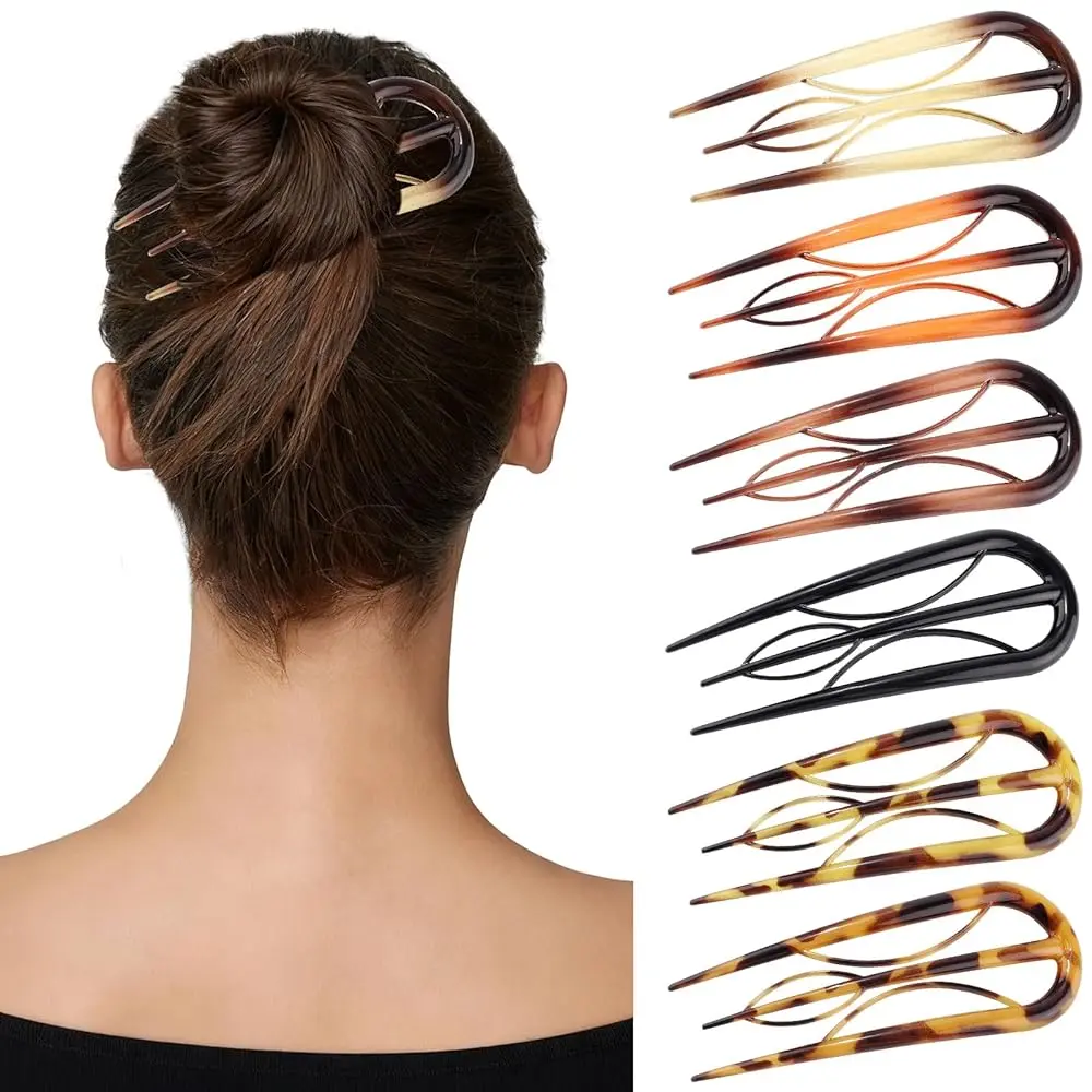 AWAYTR French Hair Pins for Women 6Pcs Elegant U-Shaped Hair Fork for Updos Chignons & French Twists Durable Acrylic Hair Pins Secure Styling for All Hair Types, Hair Clip