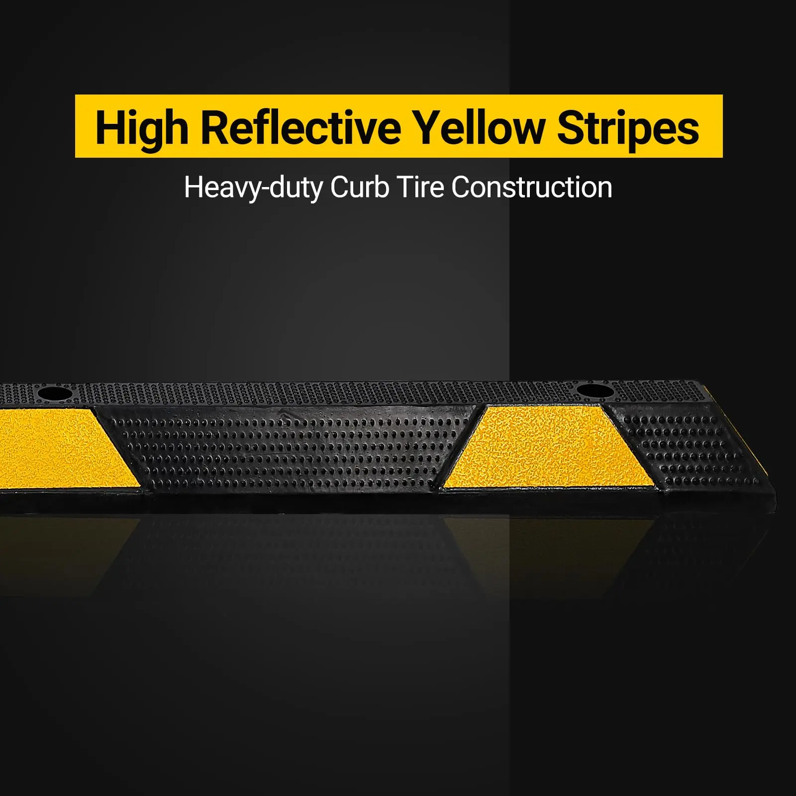 Garvee 72.8" Rubber Parking Curb Wheel Stop, Heavy-Duty Tire Stopper for Garages, Parking Lots, Warehouses & Driveways, High-Density Engineered Rubber with Reflective Yellow Stripes, Waterproof & Weather Resistant