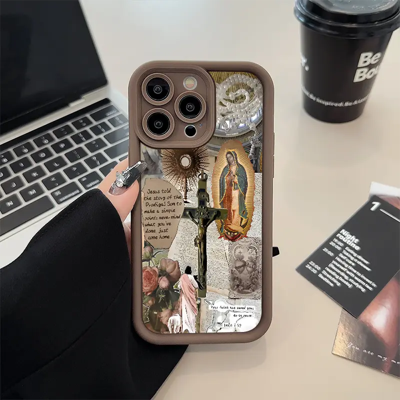 Virgin Mary Pattern Smartphone Casing, Soft Silicone Handheld Device Cover with Bible Verse, Full Protection Shockproof Case for iPhone 17 16 15 Pro Max 14 13 12 11 X Plus Air Mini & Samsung S24 FE