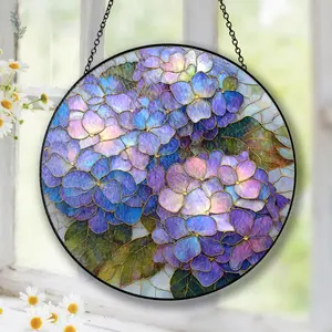 Blue Hydrangea Glass Suncatcher, Glass Flower Window Hanging, Floral Decor, Kitchen Window Decor, Blue Hydrangea Decor, Birth Flower Gift, Botanical Sun Catcher, Aesthetic Home Decor