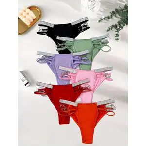 6 Piece Sexy Hollow Heart Ring Hip Wrap Lingerie Set Soft Breathable Solid‑Color Underwear with Shiny Thin Straps High Waisted Panties