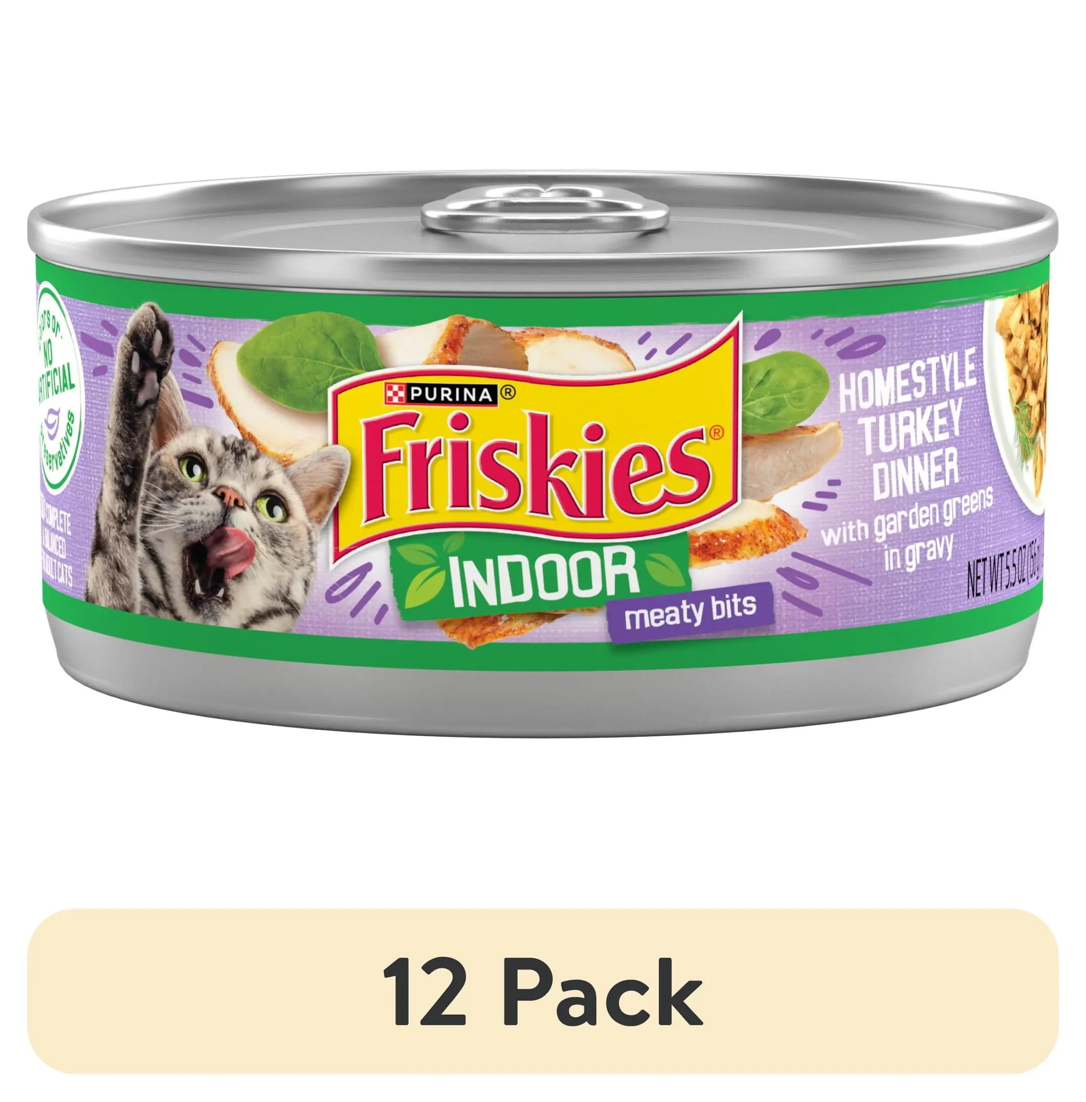 (12 pack) Purina Friskies Indoor Meaty Bits Turkey Dinner, Wet Cat Food, 5.5 oz Can