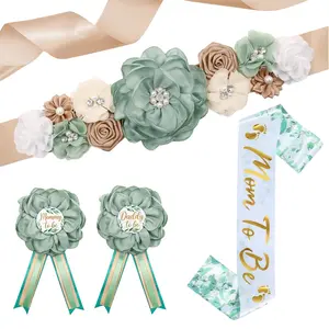 Sage Green Maternity Sash and Corsage Set Mom to Be Daddy to Be Corsage Greenery Theme Baby Shower Decorations Olive Green Belly Band Gender Reveal Party Gift Keepsake Pregnancy Photo Props summerwins