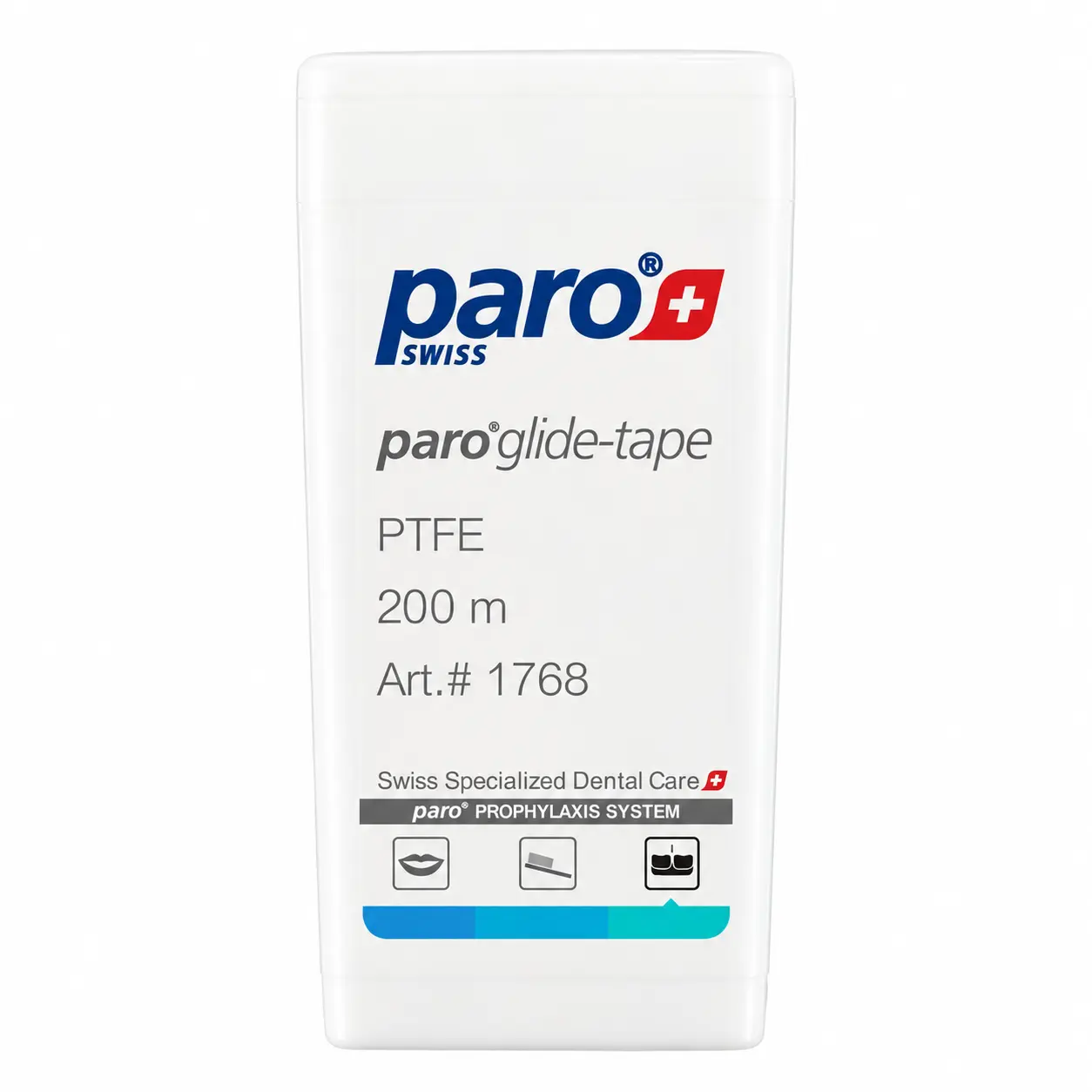 Paro Glide-Tape PTFE Dental Floss 200m #1768, Pack of 12 – Smooth Dental Tape for Tight Interdental Spaces, Between Teeth Plaque & Food Debris Cleaning, Gentle Easy-Grip Daily Oral Hygiene Floss