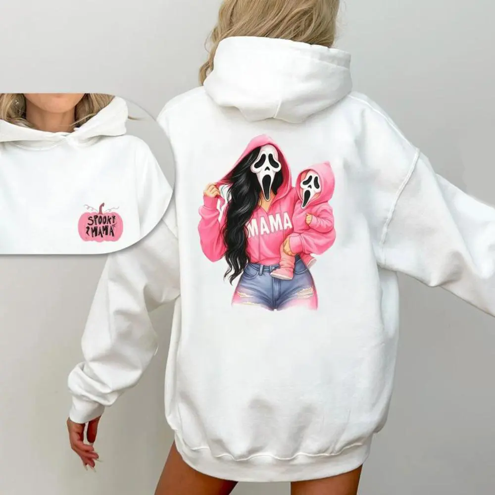 Scream Pink Spooky Mama's Boy Matching Ghost Face Hoodie, 2 Side Halloween Ghost Face Hoodie, Coffee Lover Fall Tee, Halloween Casual Sweatshirt Hooded Outfiter Gift For Best Friend HusBand Wife graphic hoodie