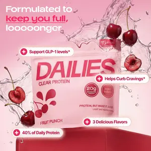 Dailies Clear Protein Fruit Punch - 40% Daily Protein - 15 Stick Packs - 0g Sugar - 0g Lactose