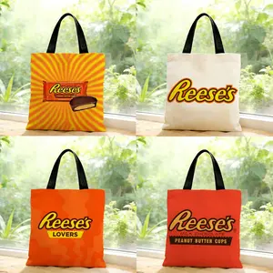 Reese's food sweet classic delicious Storage Bags Canvas Bags Series Print Bag Lightweight Shoulder High Appearance Large Capacity Minimalist  Soft Fabric Bag Shopping Bags