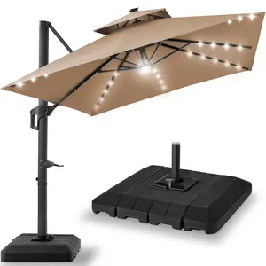 Best Choice Products 10x10ft 2-Tier Square Outdoor Solar LED Cantilever Patio Umbrella w/ Base Included
