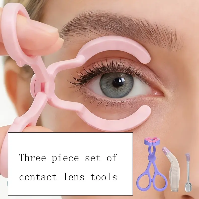 3-Piece Contact Lens Removal Tool Set, Contact Lens Kit Combo, Ergonomic Tweezers and Insertor, Suitable for Soft and Hard Lenses, Ideal for Daily Use and Travel