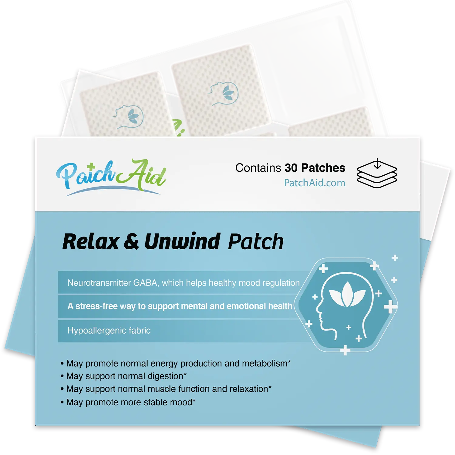 PatchAid Relax & Unwind Patch Mental Health Mood Stabilization with Ashwagandha GABA & L-Theanine 30 Patches for Anxiety Relief