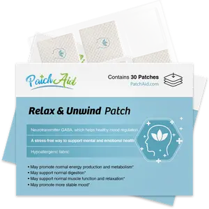 PatchAid Relax & Unwind Patch Mental Health Mood Stabilization with Ashwagandha GABA & L-Theanine 30 Patches for Anxiety Relief