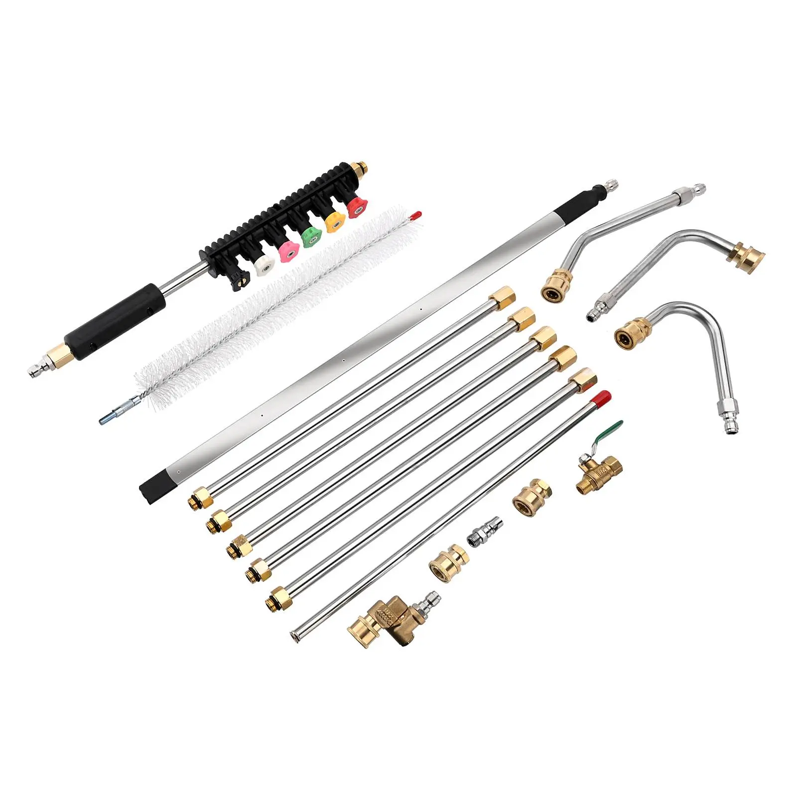 Pressure Washer Extension Wand Combo Kit - 24" Stainless Steel Radiator Cleaning Wand, Curved Spray Nozzle Lance (30/90/120 Degrees), 4500 PSI, 1/4" Quick Connect, Anti-Leak Rings, for Cars, Undercarriage Cleaning, Car Detailing, Diy Car Care