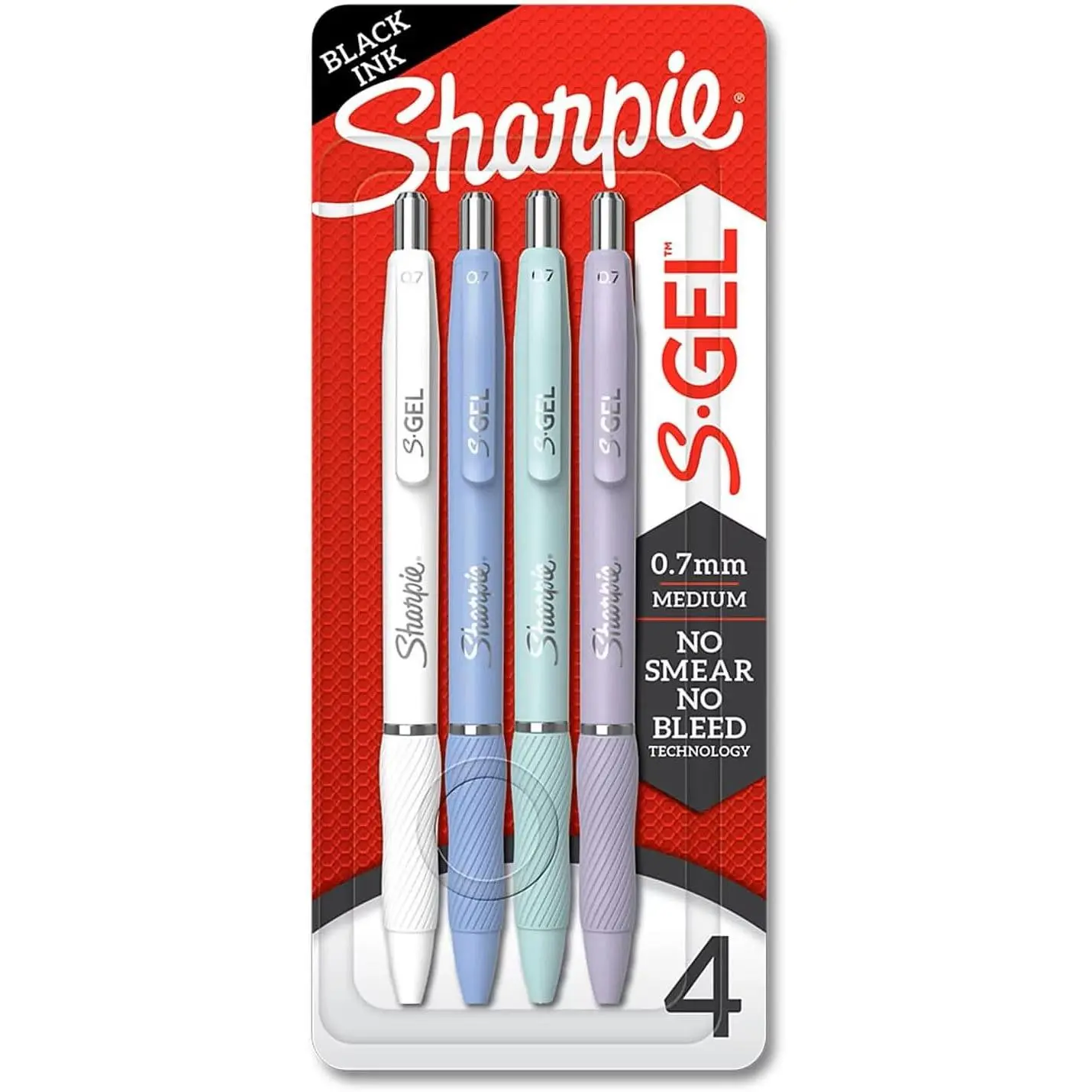 Sharpie S-Gel, Gel Pens, Medium Point (0.7 mm), Assorted Fashion Barrels, Black Ink, 4 Count