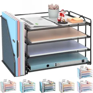 4-Tier Paper Organizer With Magazine Holder, Desk Organizers and Accessories, Desk Accessories & Workspace Organizers, File Organizer for Office Supplies Storag (Black)