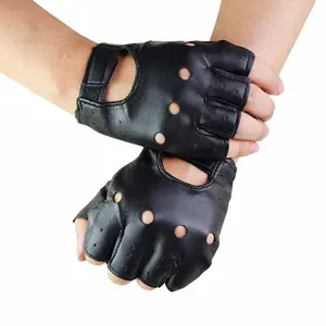 Unisex Synthetic Leather Polyurethane Black Fingerless Gloves Solid Woman Half Finger Driving Women Men Fashion Transport Gloves