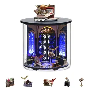 DIY Miniature and Furniture Dollhouse Kit,Mini 3D Wooden Doll House Craft Model with Dust Proof Cover and LED,Creative Room Idea for Valentine's Day Birthday Gift(Magic Gate)