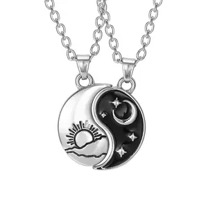 Couple Necklace Yin Yang Pendant with Adjustable Chain 2Pcs Jewelry