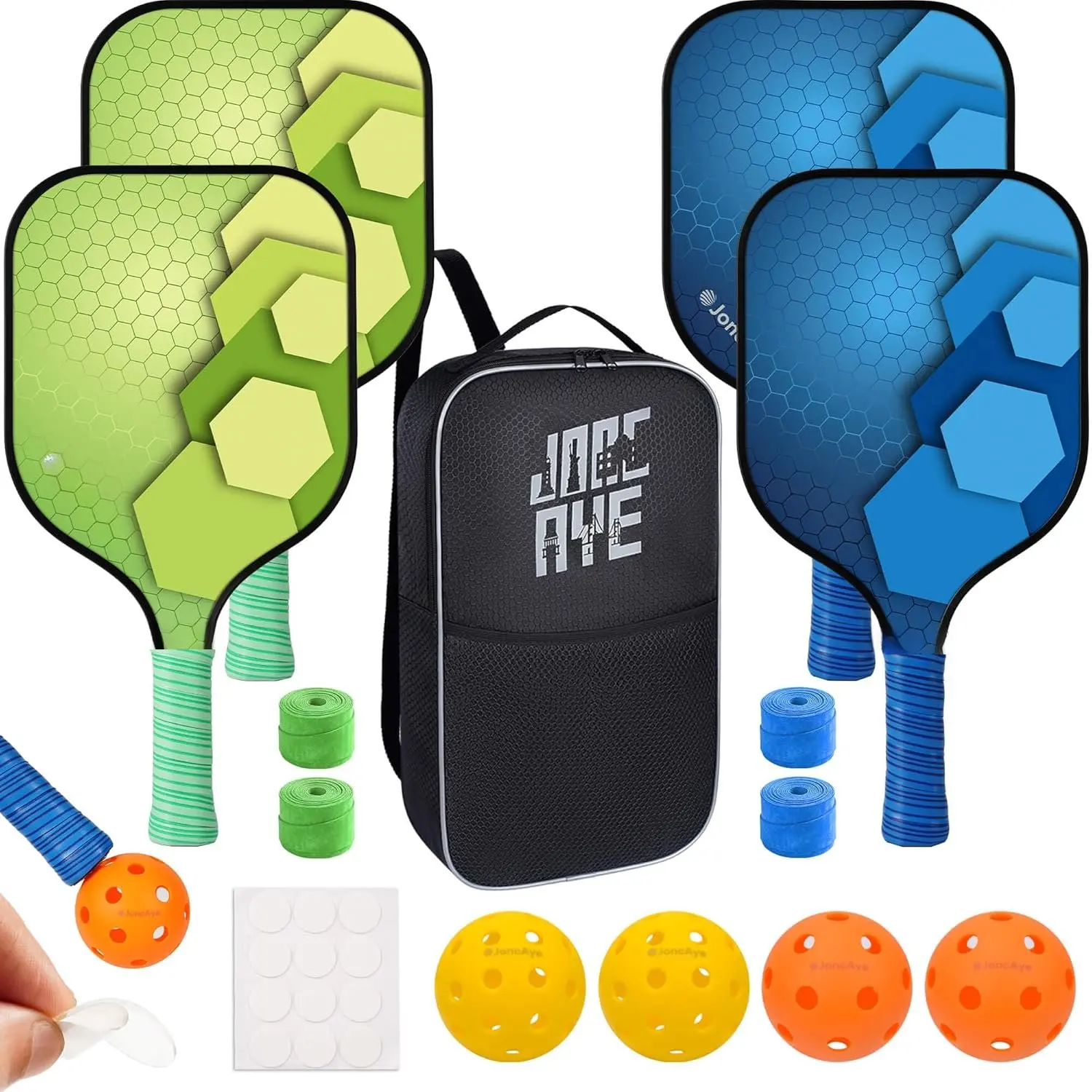 Pickleball Paddles Set of 4 or 2, USAPA Approved Fiberglass Rackets with Outdoor Indoor Balls, Bag, Overgrip, Lightweight for Family, Professional Equipment for Beginners Intermediate