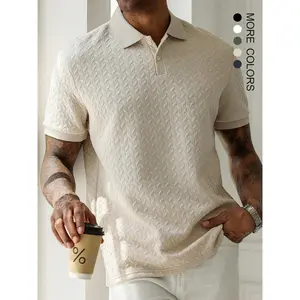GYNLEUX Men's Textured Striped Polo Shirt, Casual Short Sleeve Button Front Summer Top, Fashion Men's Clothes for Daily Wear with Understated Elegance