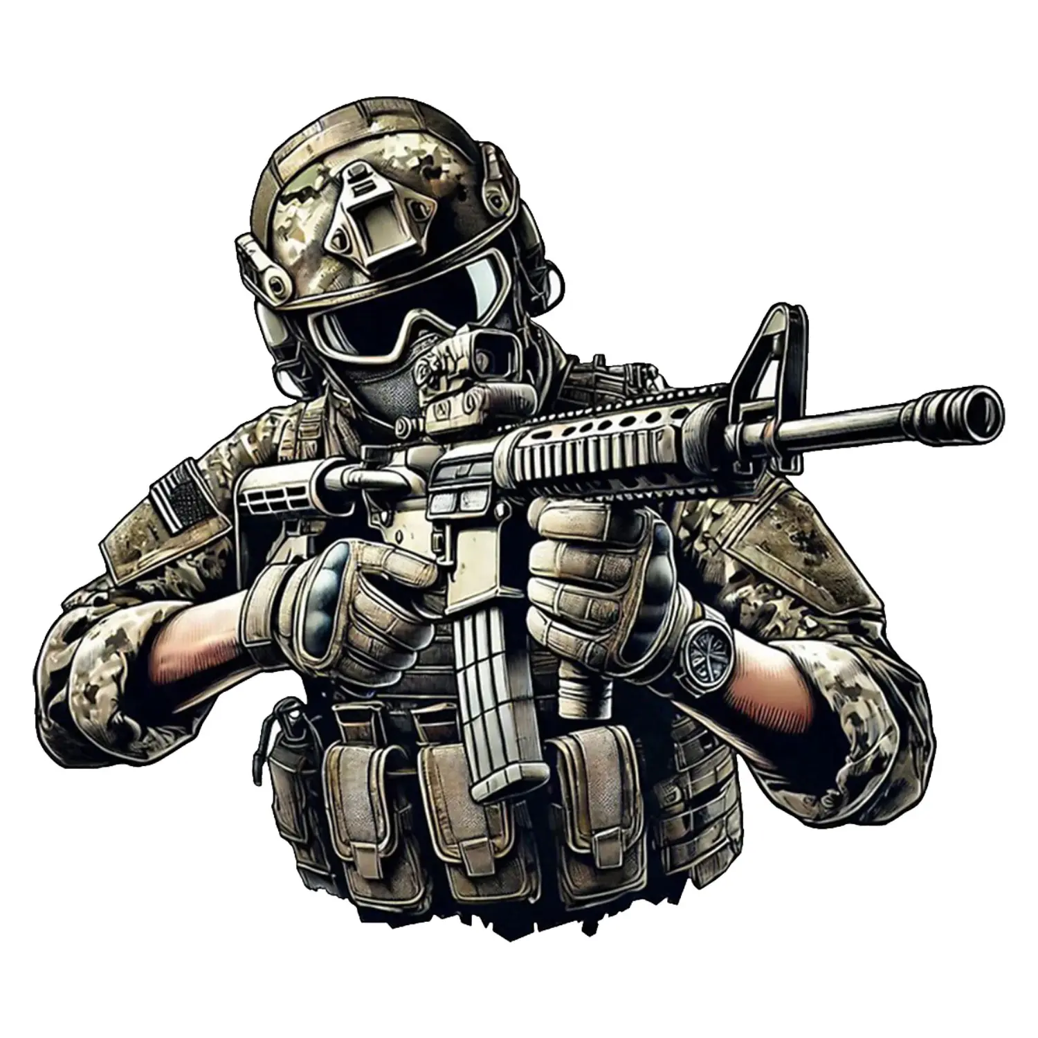Tactical Soldier Sticker, Elite Operator Aiming Rifle in Full Combat Gear | Perfect Gift for Veterans, Military Fans & Tactical Lovers