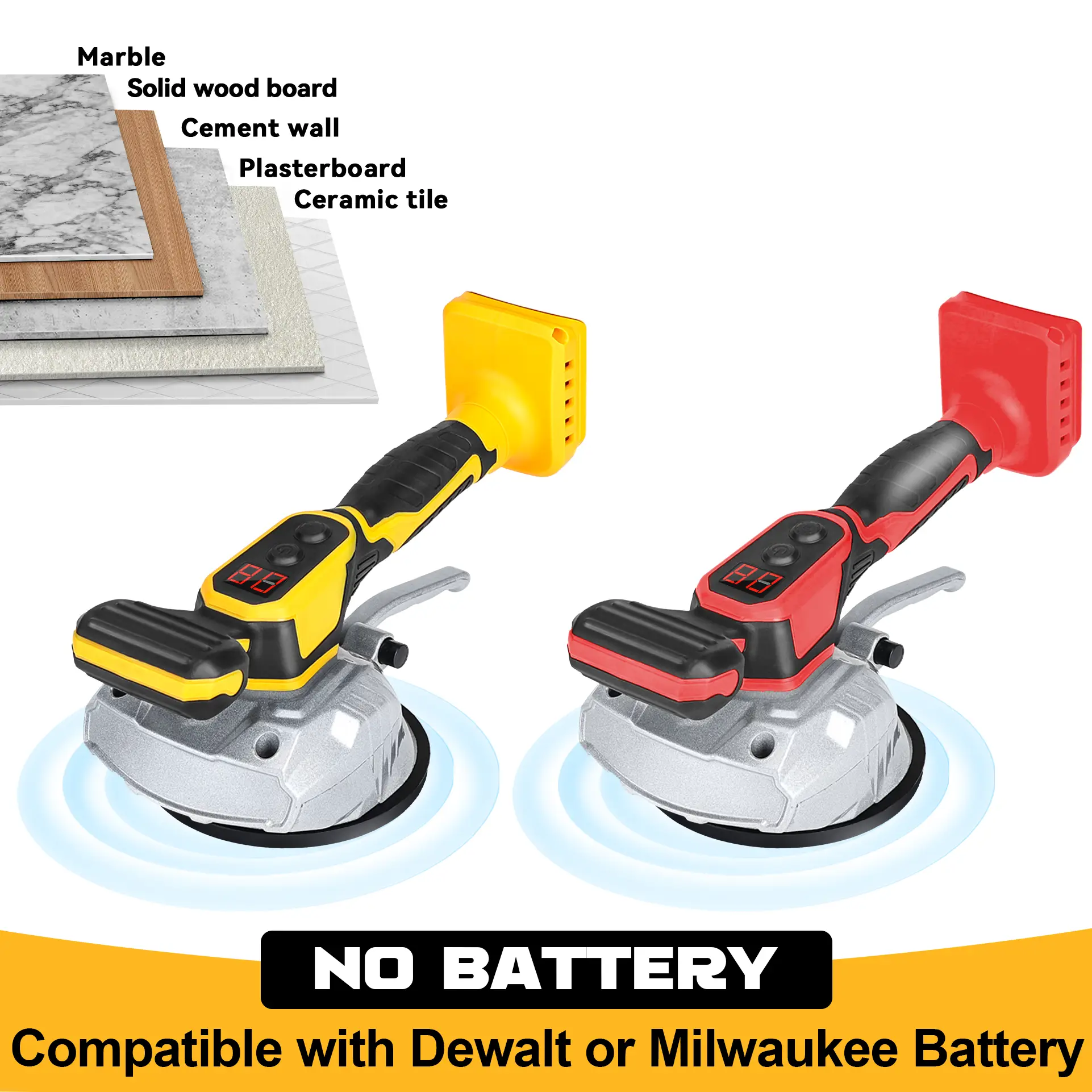 Tile Vibration Leveling Machine for Dewalt 20V Li-ion Battery, Battery NOT Included, With 8 Adjustable Speed, Suction Cup, Digital Display for Floor T