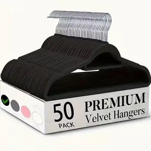 50 Pack Velvet Hangers, Non Slip Clothes Felt Hanger Heavy Duty for Coat, Premium Slim Space Saving Suit Hangers for Closet Organizer, 360° Rotating Silver Hook