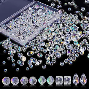 600 count Glass Beads for  Making, Assorted  Rondelle Beads with Box - 4/6/8mm, AB Color