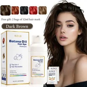 Batana oil & Argan Oil 3-in-1 Hair Dye Shampoo, Dark Brown Semi-Permanent Color for Gray Hair Coverage, Natural Herbal Color Depositing Shampoo for Women & Men, Vegan, Ammonia-Free, Easy At-Home Use, Champu Para Canas