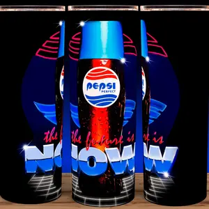 Back to the Future Pepsi Perfect - Doc Brown and Marty McFly Movie Cup Mug Tumbler 20oz Stainless Steel with Slide Closure Lid, Reusable Plastic Straw, Handmade Design - Drinkware Flasks Stylish