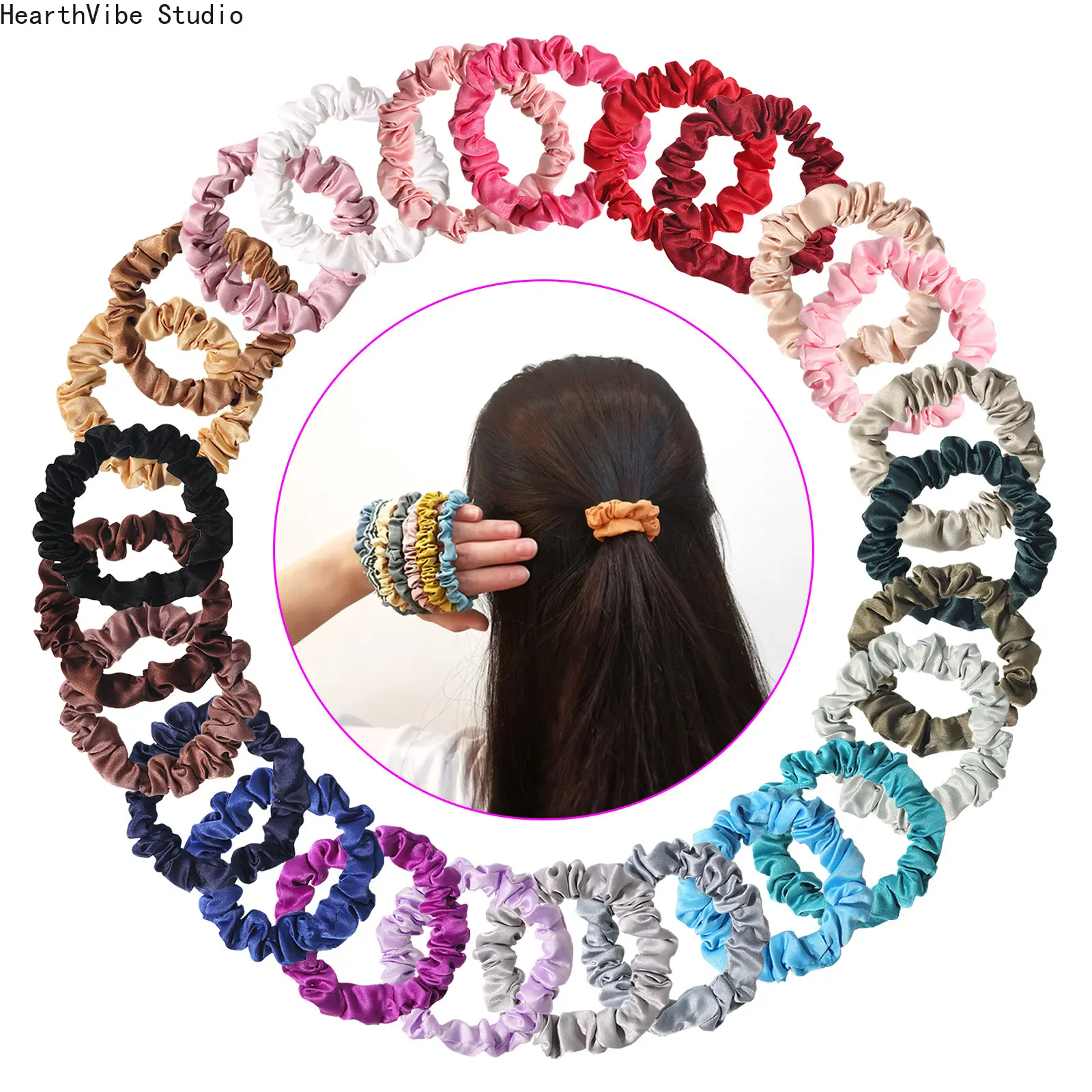 Women's Solid-Color Elastic Band Scrunchies - Matte Satin Fabric Hair Ties, Elastic Hair Accessory for Ponytail, Simple Stylish Sports & Outdoor Use