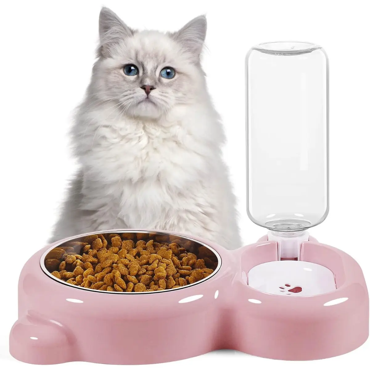 2-in-1 Pet Feeder with Automatic Water Dispenser, Non-Slip Tilt Stainless Steel Bowl for Cats and Dogs, No Battery or Power Needed, Home Organizer Storage Rack for Feeding