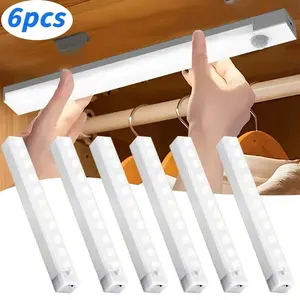 6-Pack Rechargeable Wireless LED Light Strips with Motion Sensor, USB Charging, Embeddable Cabinet Lighting for Kitchen Bedroom Closet Sink