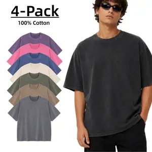 1/4 Pack Men’s Black Washed Oversized Cotton T-Shirt, Loose Fit Crewneck Tee, Casual Streetwear Short Sleeve Shirt