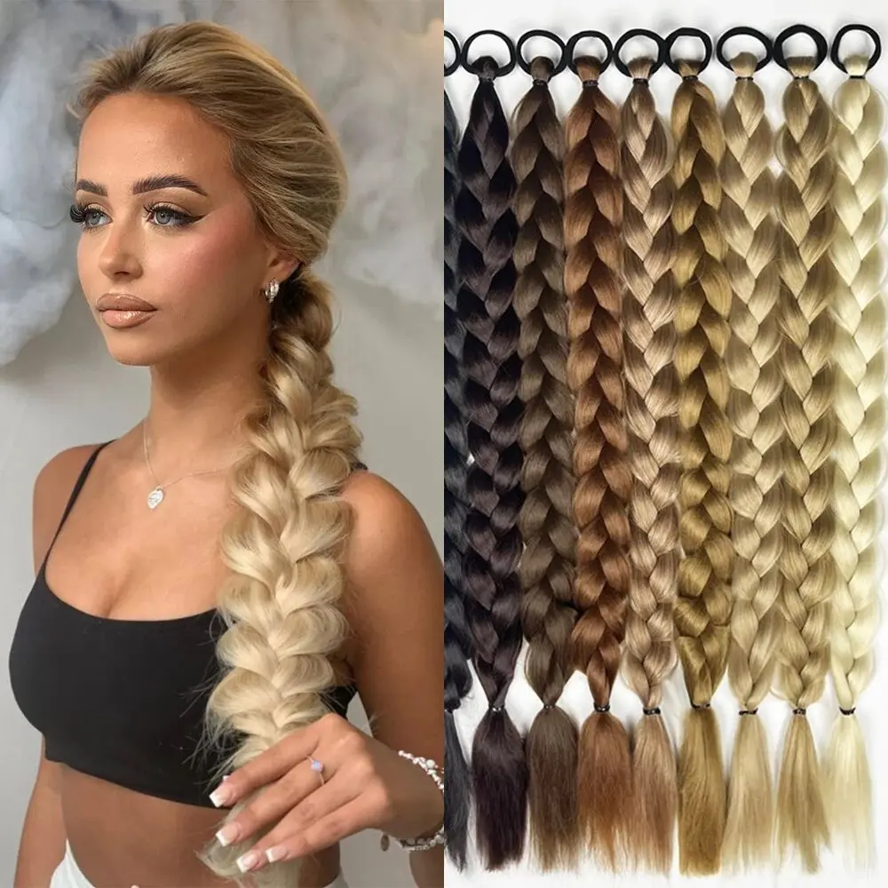 Ponytail Extension for Women, 24-Inch Long Twist Braid, Glueless Synthetic Curly Hair Piece, Heat-Resistant, Can Be Straightened, Ponytail Hairstyles, Braids Hairstyles, Braided Synthetic Extensions & Pieces