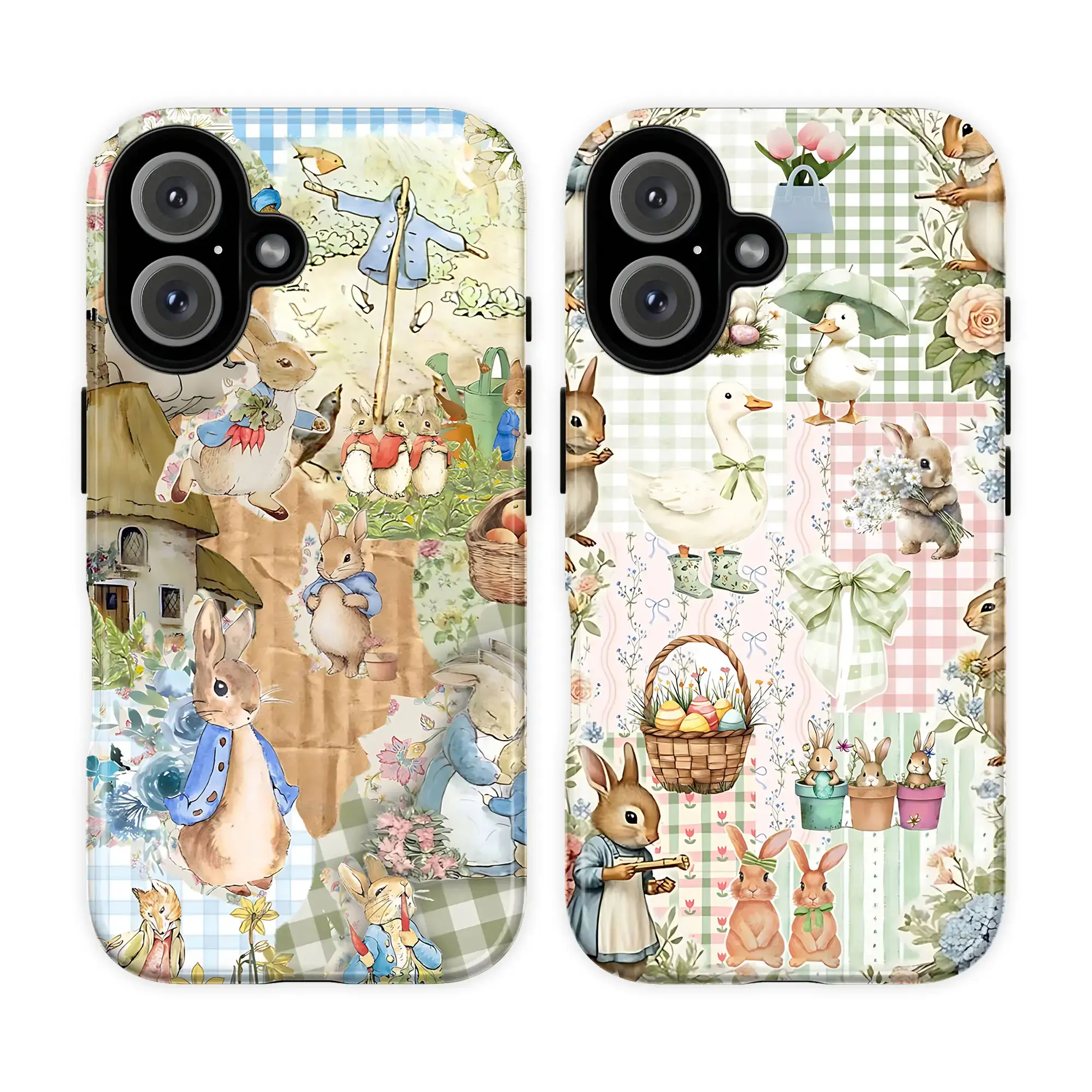 Durable Polycarbonate Dual-Layer Smartphone Case - Cottagecore Floral Farmhouse Style, Retro Beatrix Potter Inspired, Cute Easter Bunny & Duck Design Y1122, Impact Resistance, Compatible with iPhone 17-11 Pro/Pro Max & Samsung S25-S21