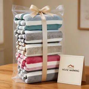 5 Pack Striped Coral Fleece Bath Towels, 70x140cm, 5 Assorted Colors, Ultra Soft Fluffy, Absorbent Quick Dry, Lint Free Fade Resistant Towels for Bathroom, Gym & Beach