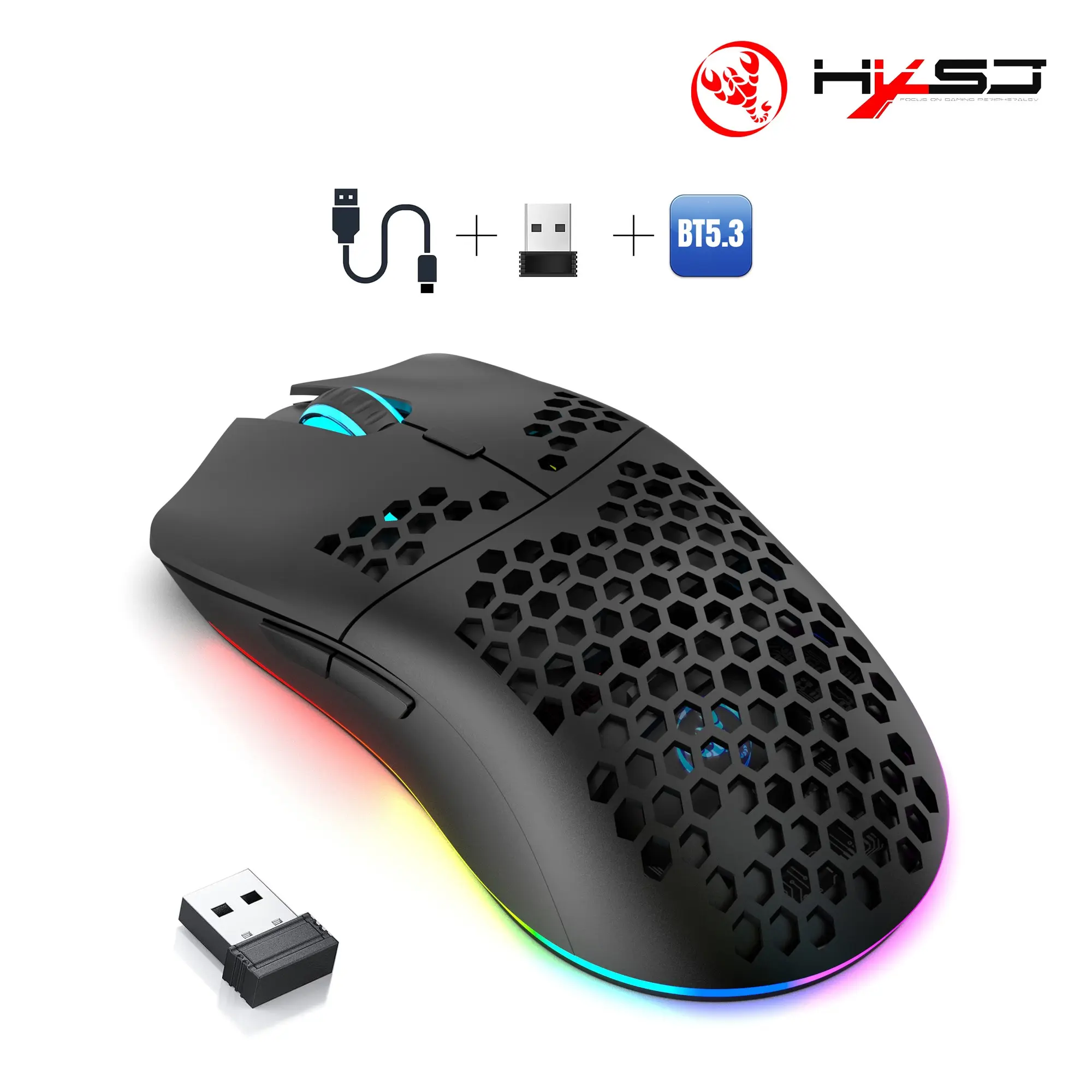Lightweight Hollow Optical Sensor Wireless Gaming Mouse with RGB Lighting, Ergonomic Design, Gaming Accessories, Ideal for Office and Gaming, Perfect for PC MAC Gamers and Business Travelers!