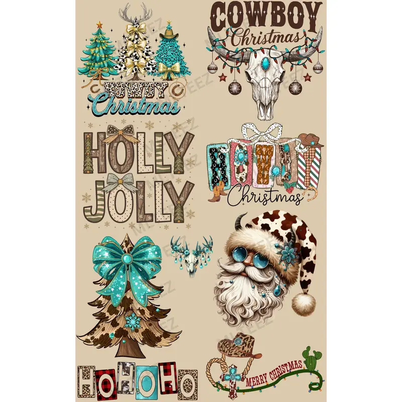 HOWDY CHRISTMAS (2) PREMADE GANGSHEET  - 22X36  DTF TRANSFERS - DIRECT TO FILM