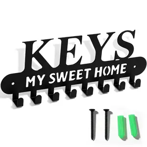 Key Holder Wall Mounted Key Hooks for Wall Decorative with 8 Hooks Black Metal Key Organizer Rack Hanger for Entryway, Front Door, Hallway, Office 10X3.9 inches