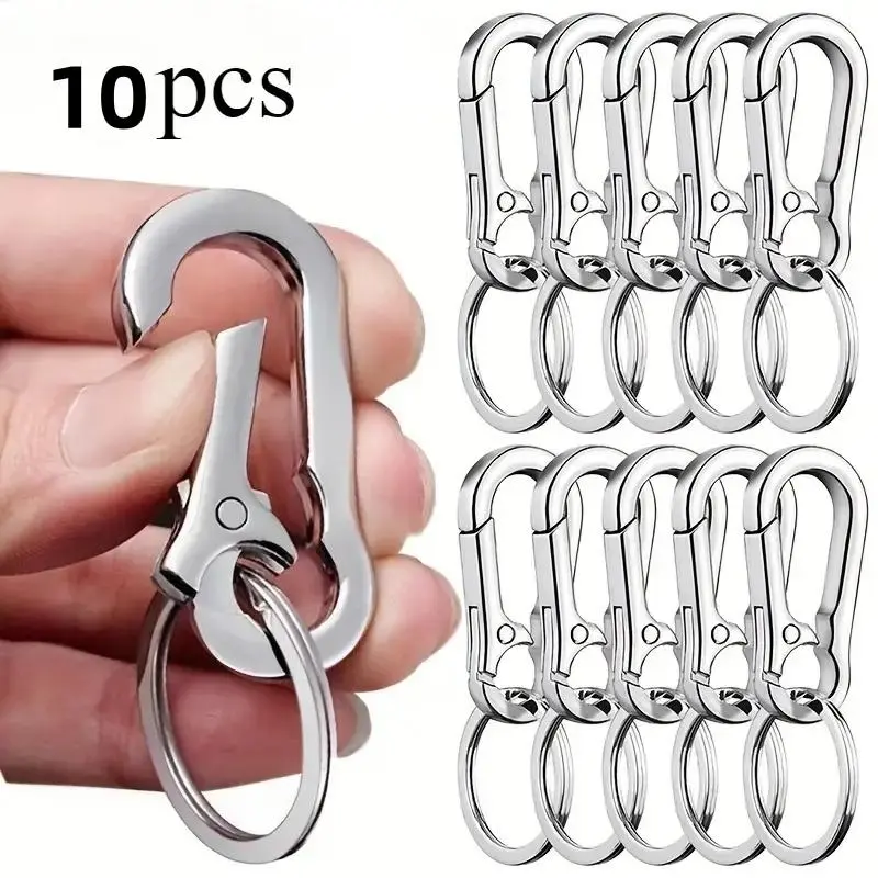 Stainless Steel Carabiner, Heavy Duty Carabiner, Climbing Carabiner, Metal Carabiner, 10pcs Stainless Steel Mountaineering Keychain, Circular Gourd Shaped C-shaped Hook Keychains with Floating Function, Outdoor Accessories