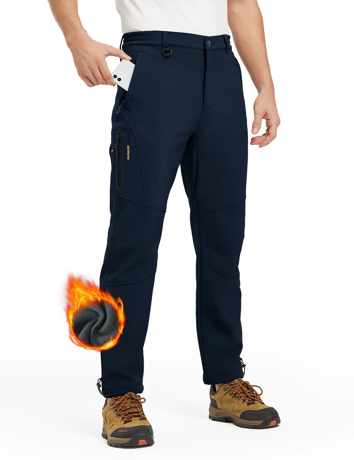 GOPUNE Men's Snow Pants Waterproof Insulated Winter Hiking Pants Snowboard Fleece Lined Softshell Ski Pants