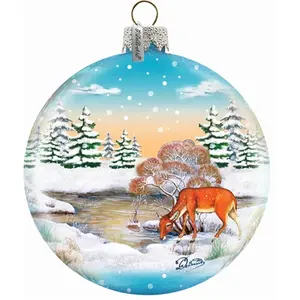 212 MAIN Holiday Splendor Transparent Thin Glass Winter Reindeer Ball - 3.5 in. Hand-Painted Miniature Christmas Decor for Festive Home & Party Decorations