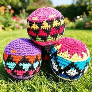 Handmade Crochet Hacky Sack,Soft Juggling Ball,Perfect for Outdoor GamesBoho Style Crochet,Colorful Geometric Pattern Footbag for Kid/Adult