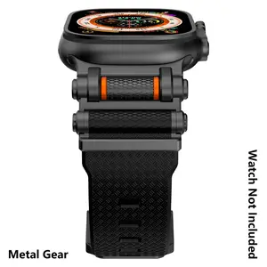 Sports Band for Apple watch Ultra 2/Ultra 49mm - Rugged Military-Grade Silicone with Stainless Steel Connector | Compatible with All Series 10-4 & SE | Waterproof Sport Strap (44-49mm) -Black Smart Watch Straps (Watch Not Included)