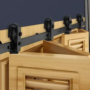 fathersdaygift VEVOR Bi-Folding Sliding Barn Door Hardware Track Kit, 60 Top Mount Track Kit, Slide Smoothly Quietly, Heavy Duty, Easy to Install, Suitable for Four 14 Closet Pantry Laundry Doors (Not Included)